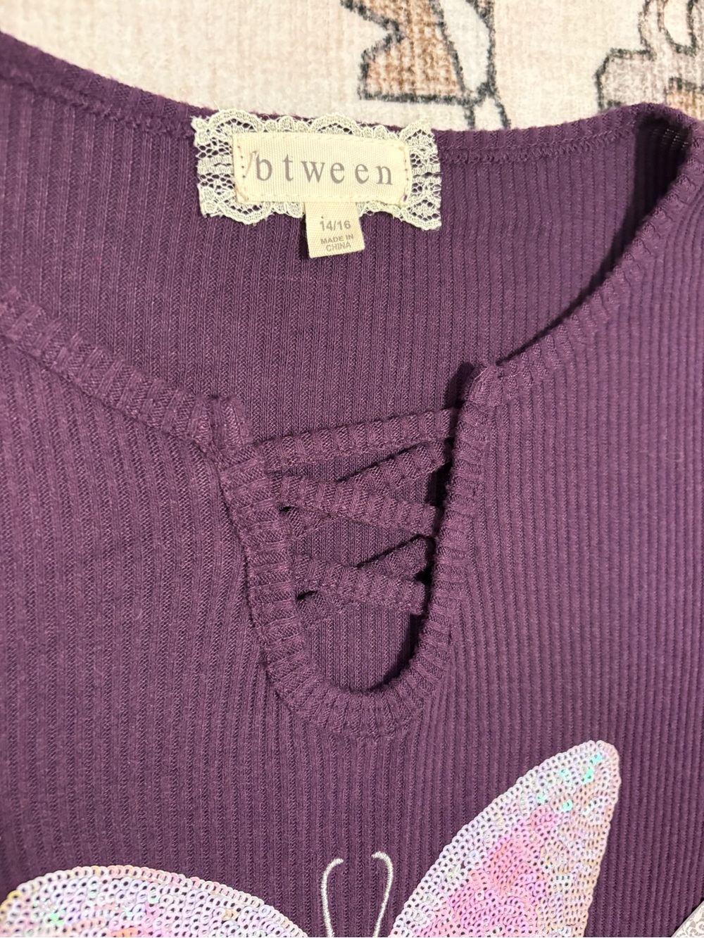 btween Plum Ribbed Dress with Iridescent Butterfly - Picture 4 of 4